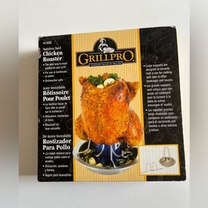 New Grill Pro Beer Can Chicken Roaster Roasting Stand Stainless Steel BBQ Oven